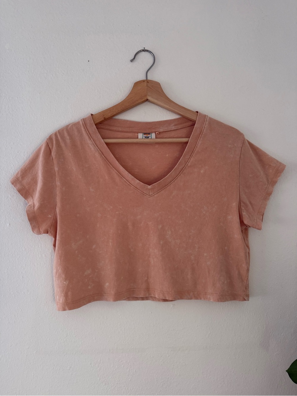 Washed V-Neck Cropped Tee - Dusty Peach